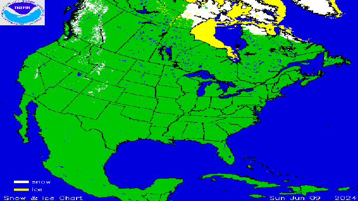 Snow & Ice Map of North America June 9, 2024